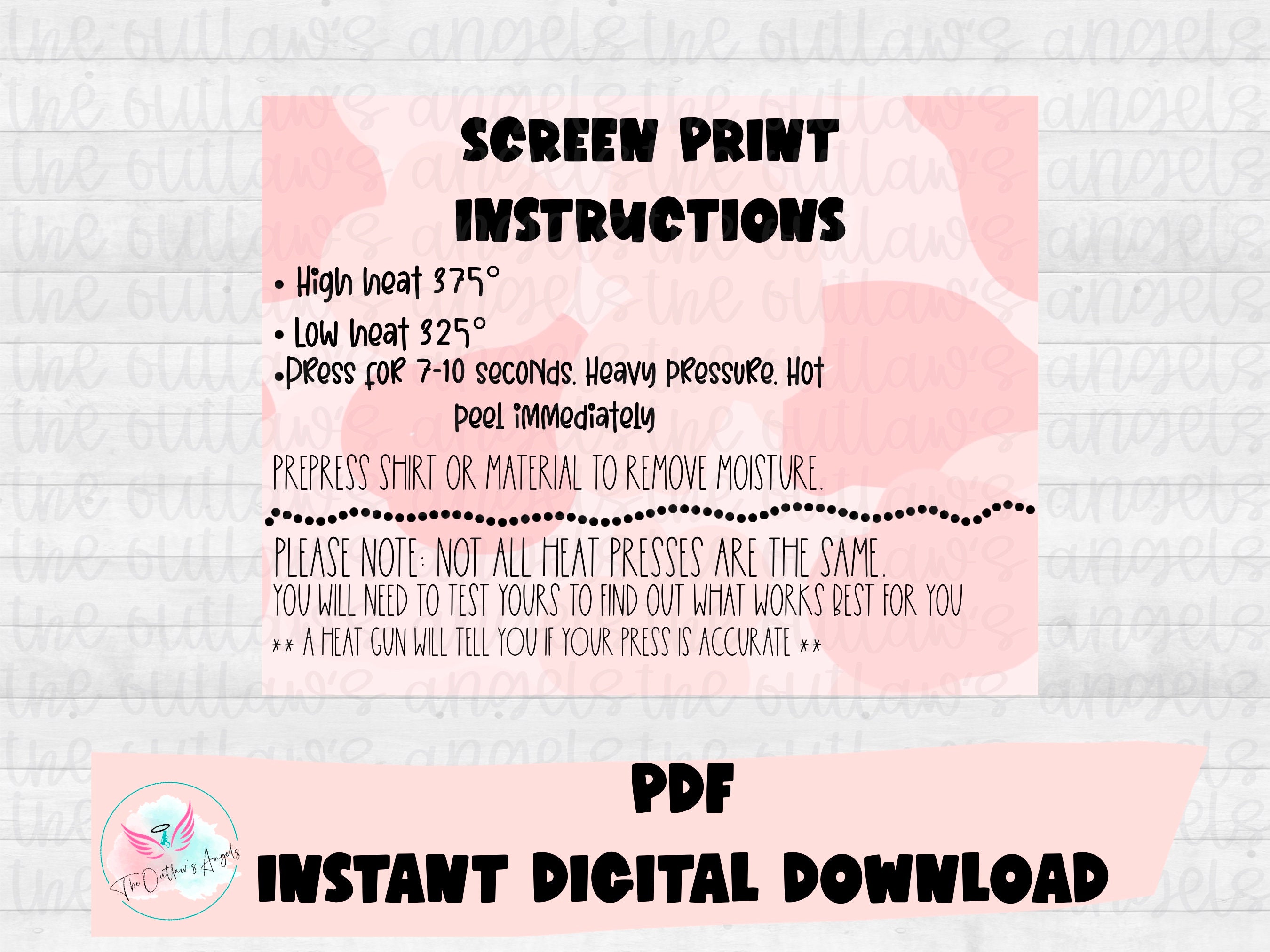 Screen Print Transfer Instructions Screen Print Care Card Etsy