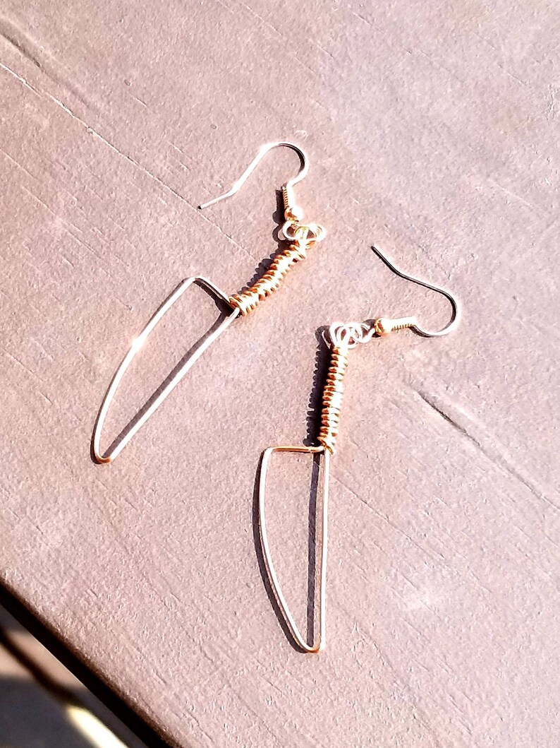 Wire Wrapped Knife Earrings Hypoallergenic Ear Wire Etsy