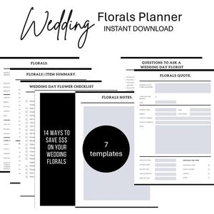 Wedding Florals Planner | Black & White Minimalist Style | Editable Template | Instant Download