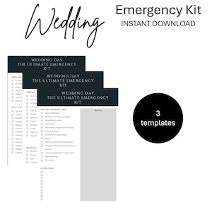 Wedding Day Emergency Kit Checklist | Black & White Minimalist Style | Editable Template | Instant Download