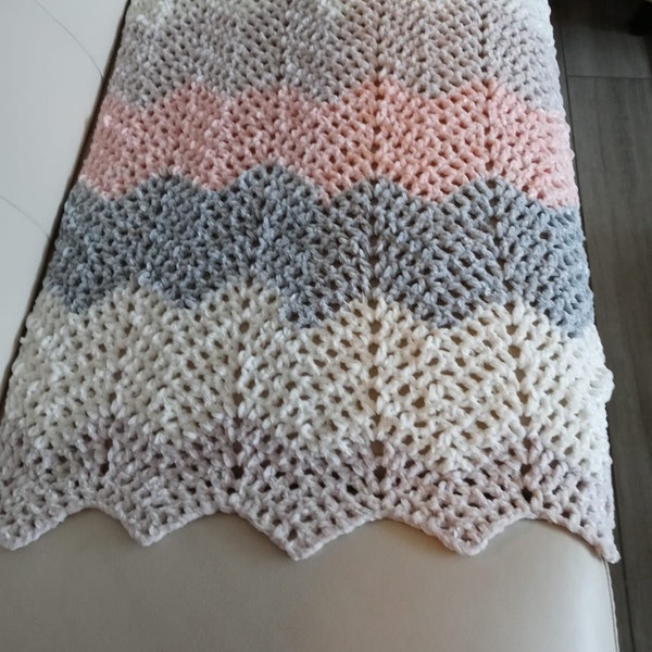 Fall Soft velvet pastel pink and neutral grays handmade crochet blanket