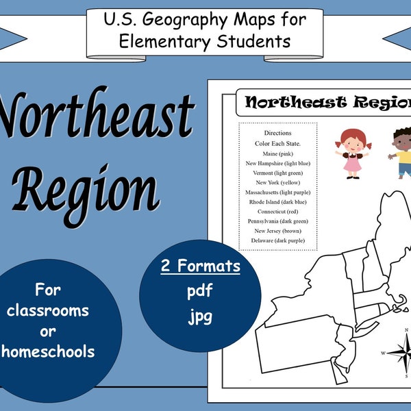 U.S. Geography Map Worksheets PRINTABLE for Elementary School Students ~ Northeast Region ~ Plus Bonuses ~ DIGITAL Download