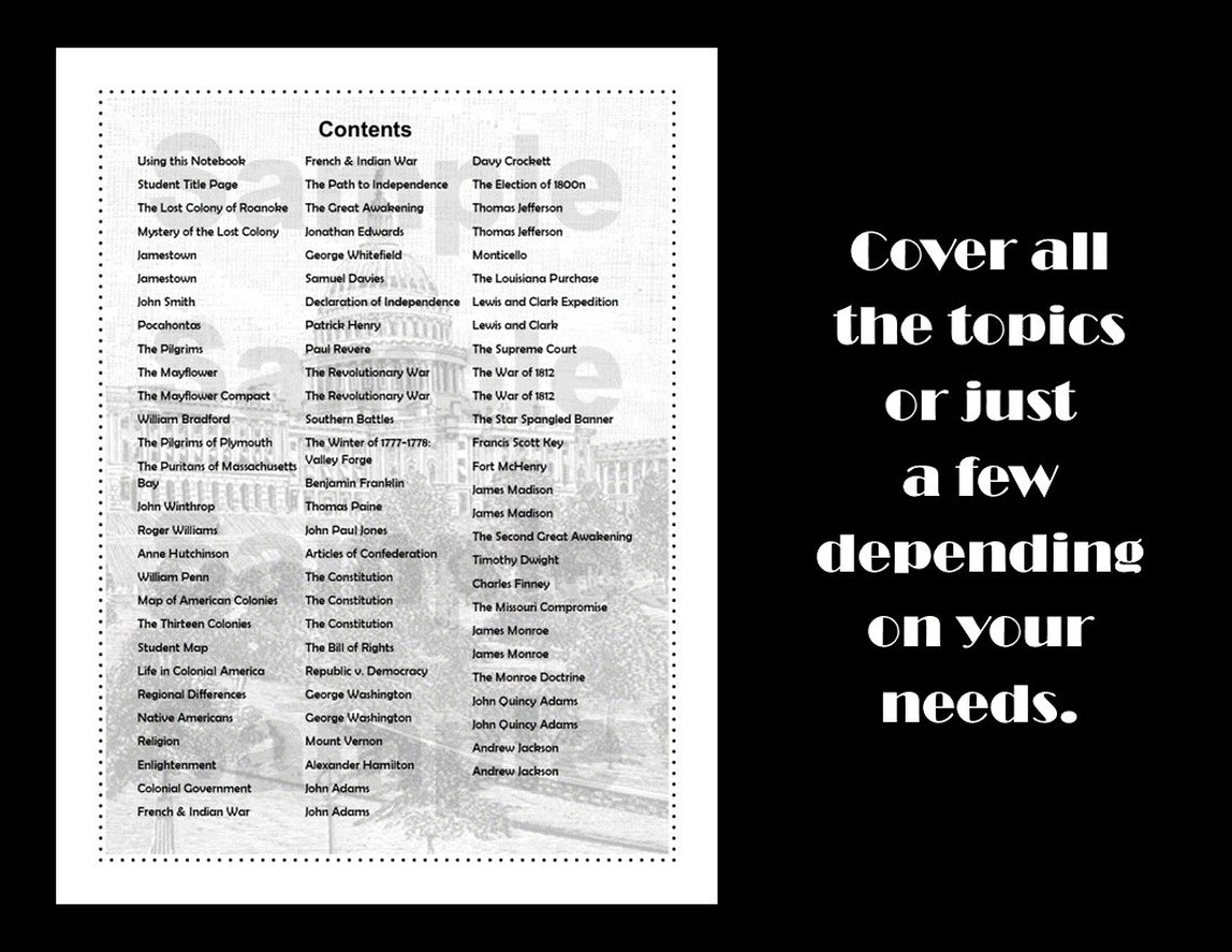 American History Notebooking Pages Covering Colonization to ...