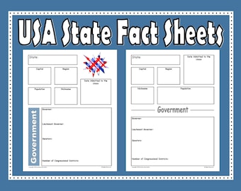 USA State Fact Sheets PRINTABLES ~ Grades 6 - 8 ~ For Homeschools or Classrooms ~ Digital Download