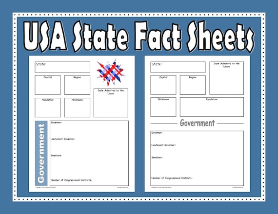 USA State Fact Sheets PRINTABLES Grades 6 8 for | Etsy