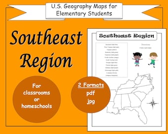 U.S. Geography Maps Worksheets PRINTALBES for Elementary School ~ Southeast Region ~ Plus Bonuses ~ DIGITAL Download