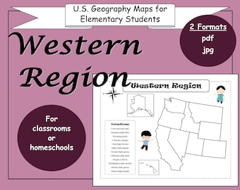 U.S. Geography Map Worksheets PRINTABLES for Elementary School ~ Western Region ~ Plus Bonuses ~ DIGITAL Download
