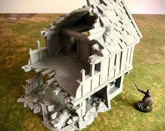 Ruined Medieval House 2 + 28mm tabletop wargame rpg scenery terrain miniature warhammer dnd 40k old world mordheim skirmish model frostgrave