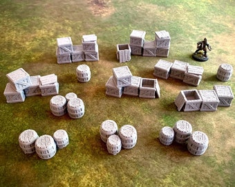 Medieval Scatter ++ Crates Barrels Terrain 28mm Fantasy Miniature Wargame Scenery rpg dnd ttrpg warhammer historical mordheim dungeon tokens