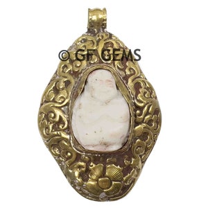 Gold Plated Tibetan Silver Repousse Buddha Pendant | Carved Buddha Pendant | Nepal Buddha Pendant | Tibet Buddha Pendant | Buddhism Pendant