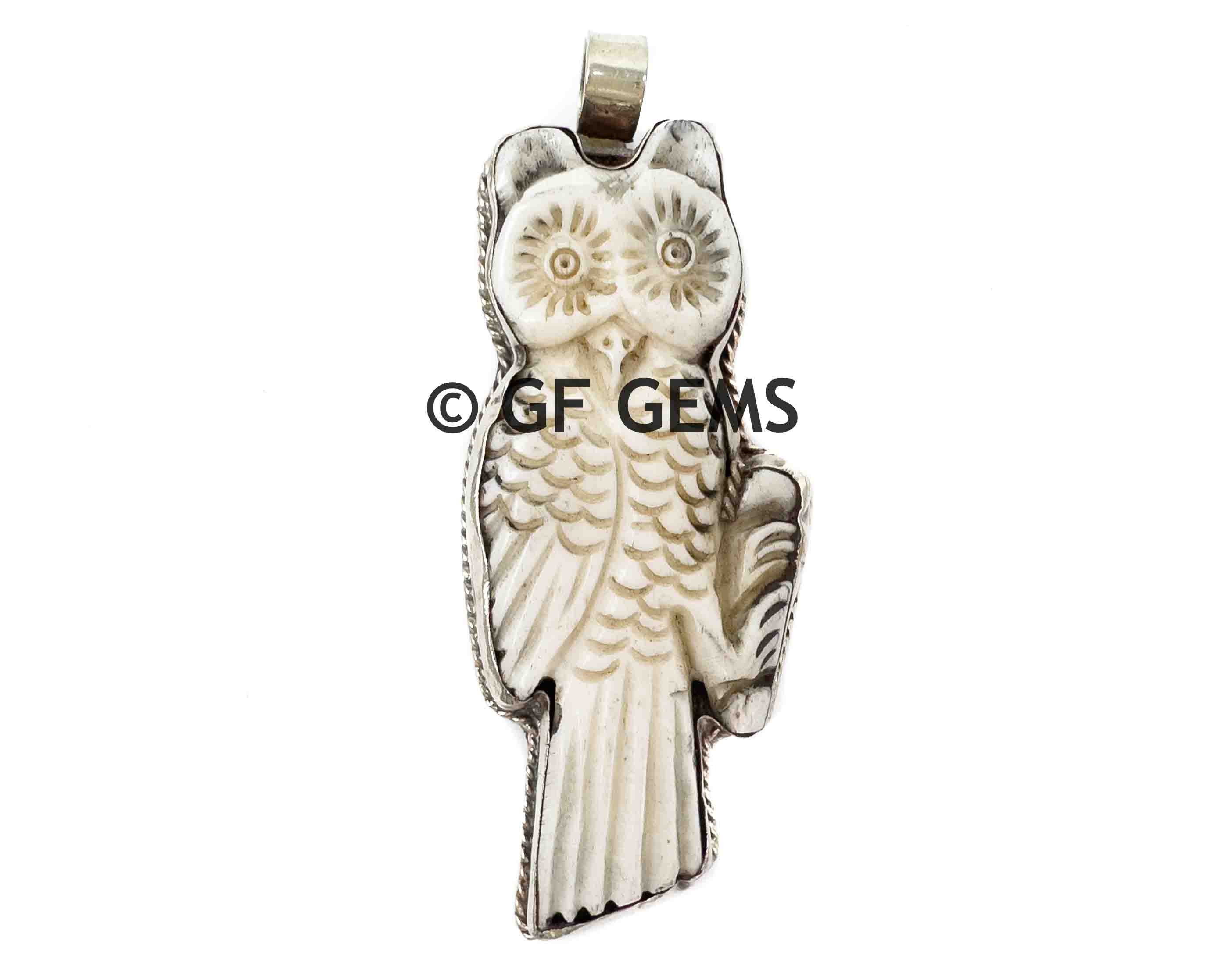 Tibetan Repousse Silver Owl Pendant | Bone Owl Pendant | Athenian Owl Pendant | DIY Necklace Pendant