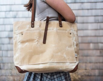 CLASSIC TOTE BAG | Waxed Canvas, Heavy Duty Canvas, Tote Bag, Large Purse, Water Resistant, Minimalist, Unique Gift