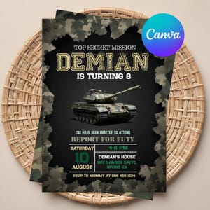 Faire-part d'anniversaire militaire, Faire-parts à une fête militaire, Faire-part d'anniversaire soldat, Faire-part d'anniversaire militaire, Camouflage, Invitations pour tous les âges