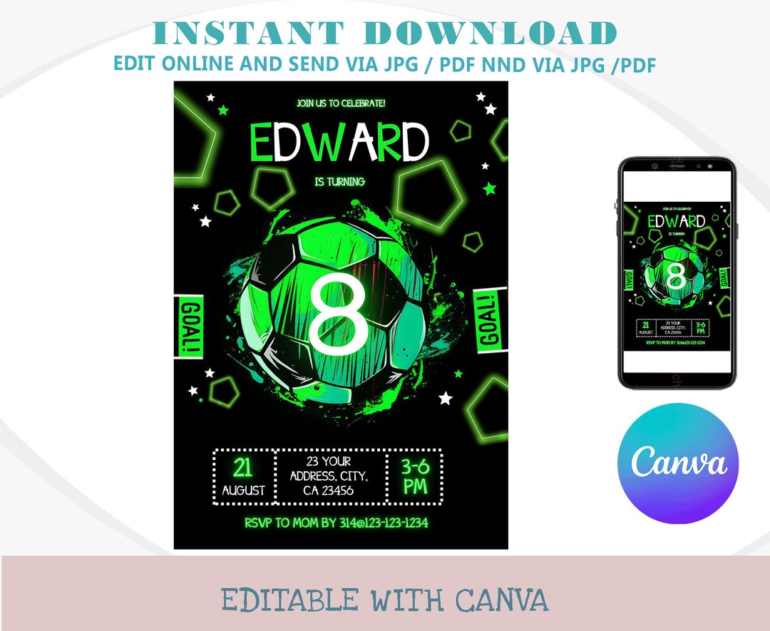 Editable Video Game Soccer Invitation Template Video Game Etsy Editable Video Game Soccer Invitation Template Video Game Etsy