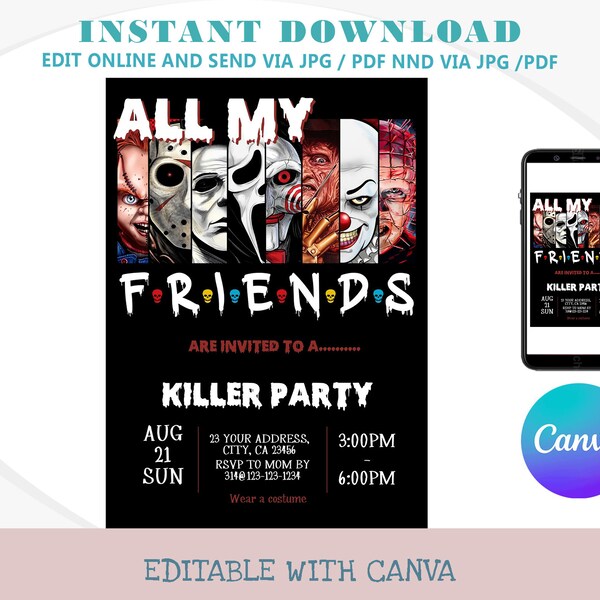 Editable Adult Killer Halloween Party Invitation, Horror Party Invite, Jigsaw Party Invite, Horror Movie Invite