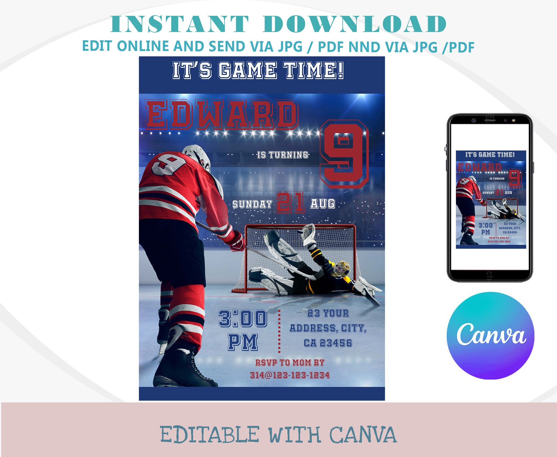 Editable Hockey Invitation Hockey Birthday Party Invitations Hockey