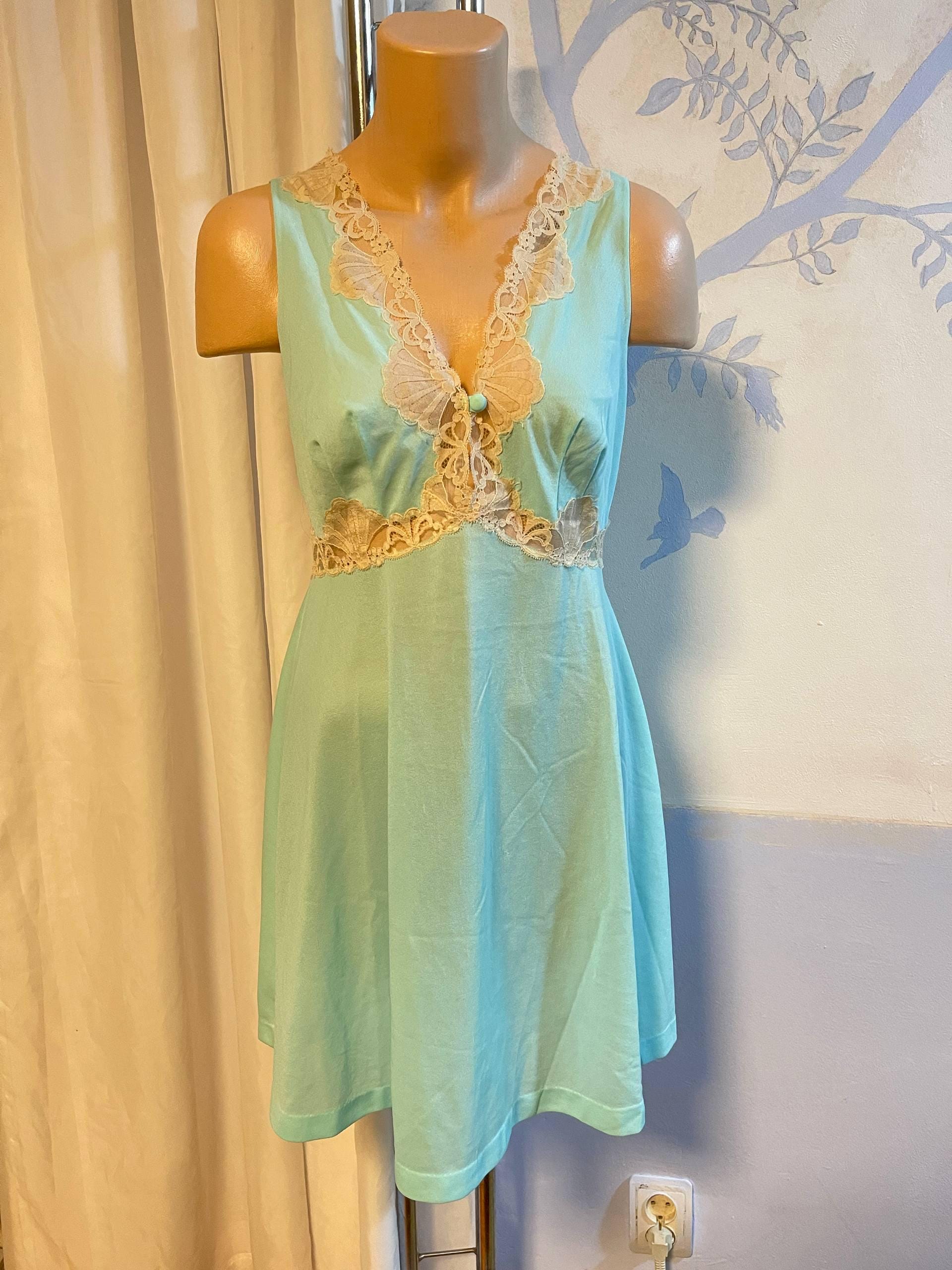 Emilio Pucci, Rare Emilio Pucci Formfit Rogers Aqua Blue Slip Dress With Lace 1960s Size M