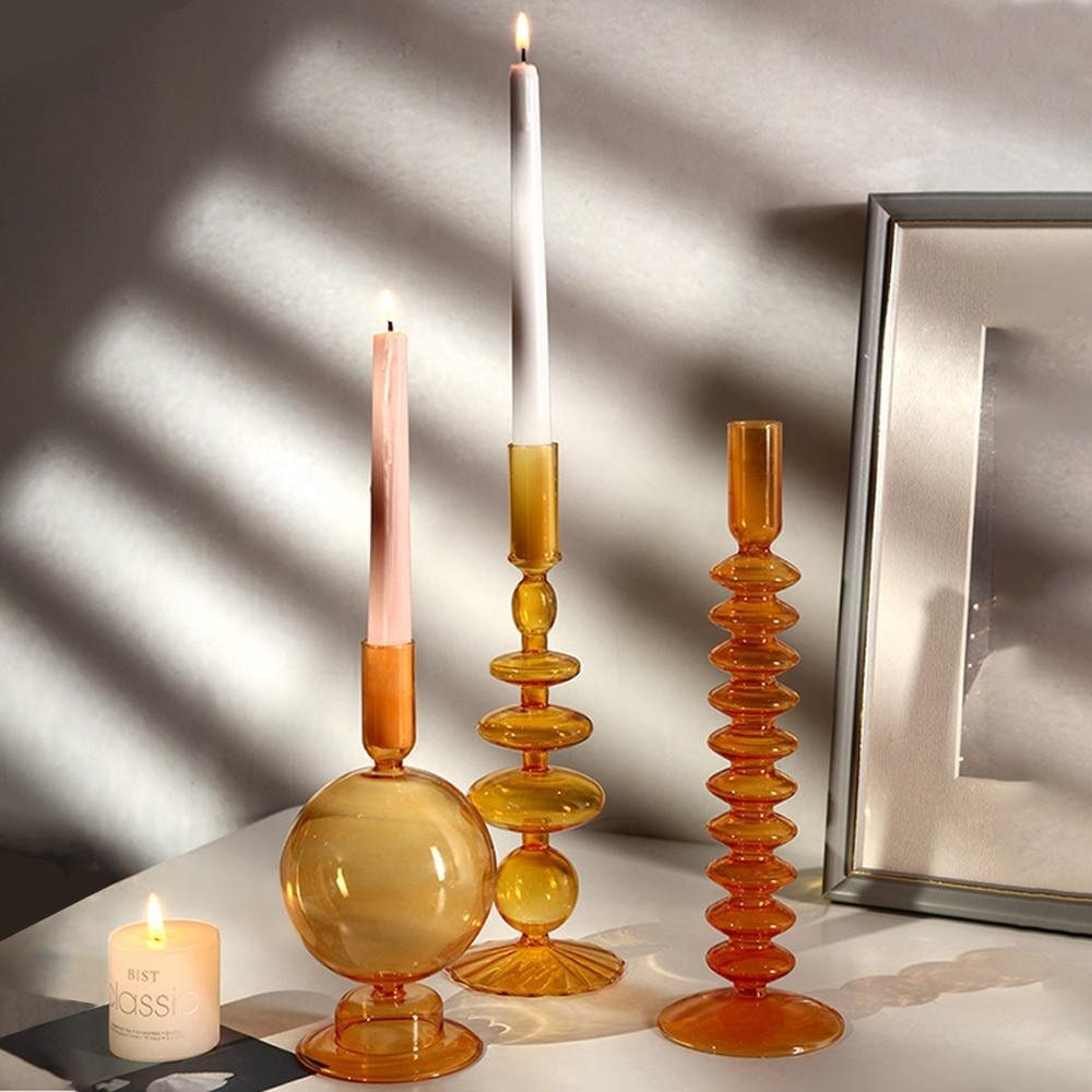 Retro Sanguine Orange Glass Candleholder Etsy