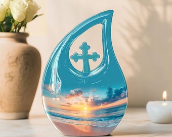 Handcrafted Sunset Beach Cremation Urn: Aluminum Memorial Keepsake