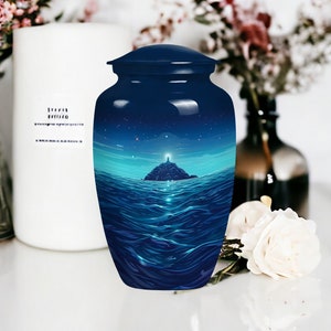 Handmade Ocean Lighthouse Cremation Urn: Starry Night Memorial