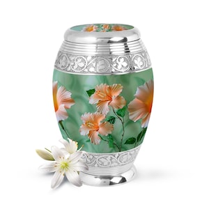 Beautiful Floral Hibiscus Urn for Ashes, Memorial Cremation Urn with Drawstring Bag, Elegant Memorial Keepsake Urn for Loved Ones