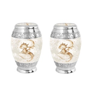 Pair of large baby dragon urns, perfect for holding ashes and creating a matching set. Handmade memorial urns with customizable options.