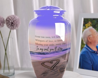 Ocean Wave Cremation Urn for Ashes – Handcrafted Beach Memorial Urn with Seashell Design and Velvet Bag – Large and Keepsake Sizes for Adult