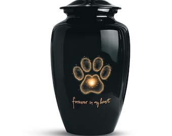 Black Pet Cremation Urn with Glowing Paw Design, Forever in My Heart Urn for Pet Ashes, Dog Ashes Urn or Cat Ashes Urn Memorial Keepsake