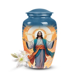 Jesus Christ Urn for Ashes – Religious Memorial Keepsake - Personalized Cremation Urn in 10&quot; & 3&quot; Sizes, for 1-200 lb Person