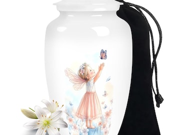 Personalized Angel Baby Girl Cremation Urn: Butterfly Infant Memorial, Aluminum Keepsake