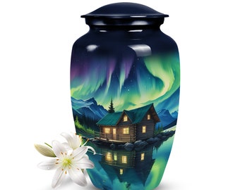 Aurora Borealis Cremation Urn: Personalized Aluminum Memorial Keepsake