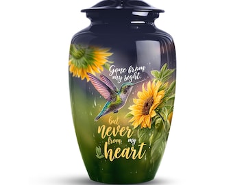 Hummingbird and Sunflower Cremation Urn - Nature Lover Memorial for Ashes - Spiritual Bird Tribute - Bright Garden Funeral Urn for Women