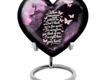 Personalized Heart Shaped Adult Cremation Urn for Ashes With Quote Butterfly Memorial Urn –Loved One Remembrance Display - Sympathy Gift