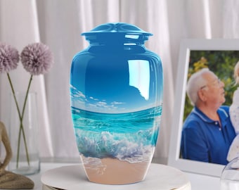 Handcrafted Ocean Wave Cremation Urn: Beach Memorial, Aluminum