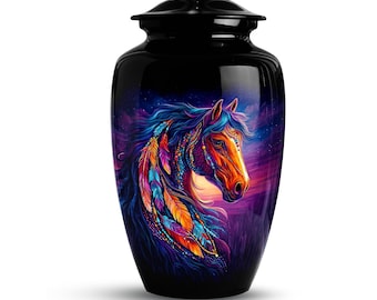 Spirit Horse Cremation Urn - Vibrant Equestrian Memorial for Ashes - Unique Artistic Tribute for Horse Lovers - Large Decorative Funeral Urn