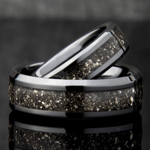 His and Hers Meteorite Rings | Matching Couples Rings | Meteorite Wedding Band Set | Black Meteorite Rings | Wedding Ring Sets His And Hers