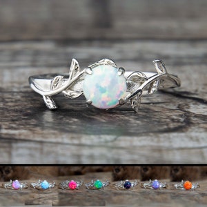 Silver Leaf Branch Opal Ring | Multiple Color Options | Fire Opal | Sterling Silver | Opal Engagement Ring | Nature Wedding Ring | Twig Ring