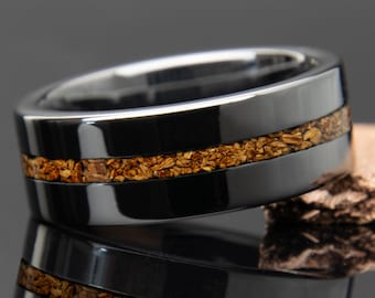 Black Dinosaur Bone Ring Center Line | Dinosaur Ring | Dinosaur Bone Wedding Band | Black Ceramic | Engagement | Promise Ring | Anniversary
