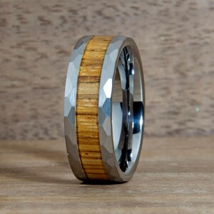Zebrawood Wood Hammered Tungsten Ring | Tungsten Wedding Band | Wood Inlay Ring | Zebrawood Wood Ring | Wedding Band For Him