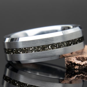 Tungsten Meteorite Ring Thin Channel | Muonionalusta Meteorite | Tungsten | Engagement Ring Him | Men Meteorite Wedding Band | Promise Ring