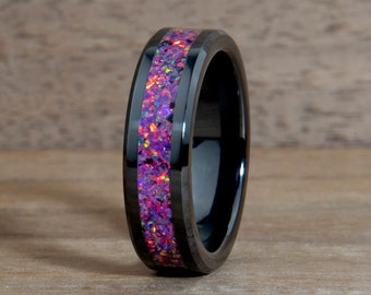 Black Fire Opal Ring Opal Wedding Band Opal Eternity Inlay | Etsy