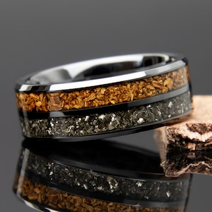 Dinosaur Bone Meteorite Ring Black Ceramic | Mens Wedding Band | Authentic Dino Bone | Meteorite Band | Promise Ring | Mens Engagement Ring