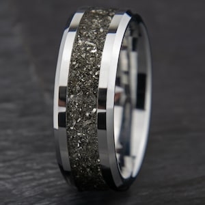 Meteorite Ring Tungsten | Meteorite Wedding Band | Tungsten Band | Men Women Gift | Outer Space Ring | Engagement, Anniversary Ring, 8mm 4mm
