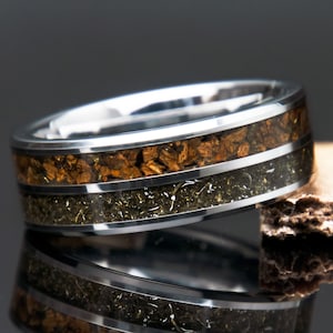 Dinosaur Bone Meteorite Ring | Mens Wedding Band | T-Rex Fossil | Tyrannosaurus Rex | Meteorite Band | Promise Ring | Mens Engagement Ring