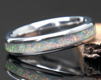 White Opal Ring | Opal Wedding Band | Opal Eternity Ring | Opal Promise Ring | Gift for Her | Anniversary Engagement | Women's Wedding Band