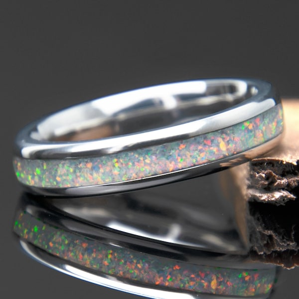 Anillo de ópalo blanco / Alianza de bodas de ópalo / Anillo de eternidad de ópalo / Anillo de promesa de ópalo / Regalo para ella / Compromiso de aniversario / Alianza de bodas para mujer