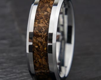 Tungsten Dinosaur Bone Ring | Dino Wedding Band | Fossil Band | Jurassic Trex Triceratops | Comfort Fit | Men Women | Anniversary | 8mm 4mm