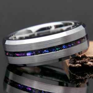 Tungsten Galaxy Ring Thin Channel | Blue Goldstone | Tungsten | Engagement Ring Him | Men Galaxy Wedding Band | Promise Ring