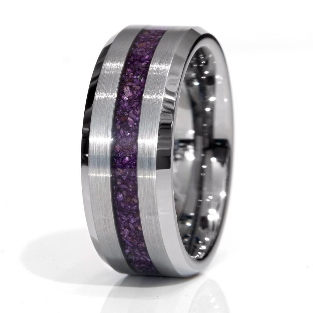 Thin Line Rings Purple Stichtite Tungsten Thin Line Ring, Rich Lilac Purple Wedding ...