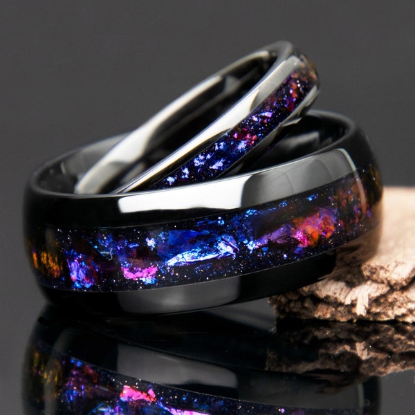 His and Hers Black Galaxy Ring Set | Matching Rings | Galaxy Weddings Band Set | Wedding Ring Set | Couples Rings | Black Ceramic